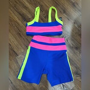 Beach Riot electric neon biker short and top